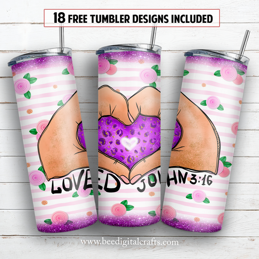 Loved John 3:16 purple 20 oz skinny tumbler sublimation design