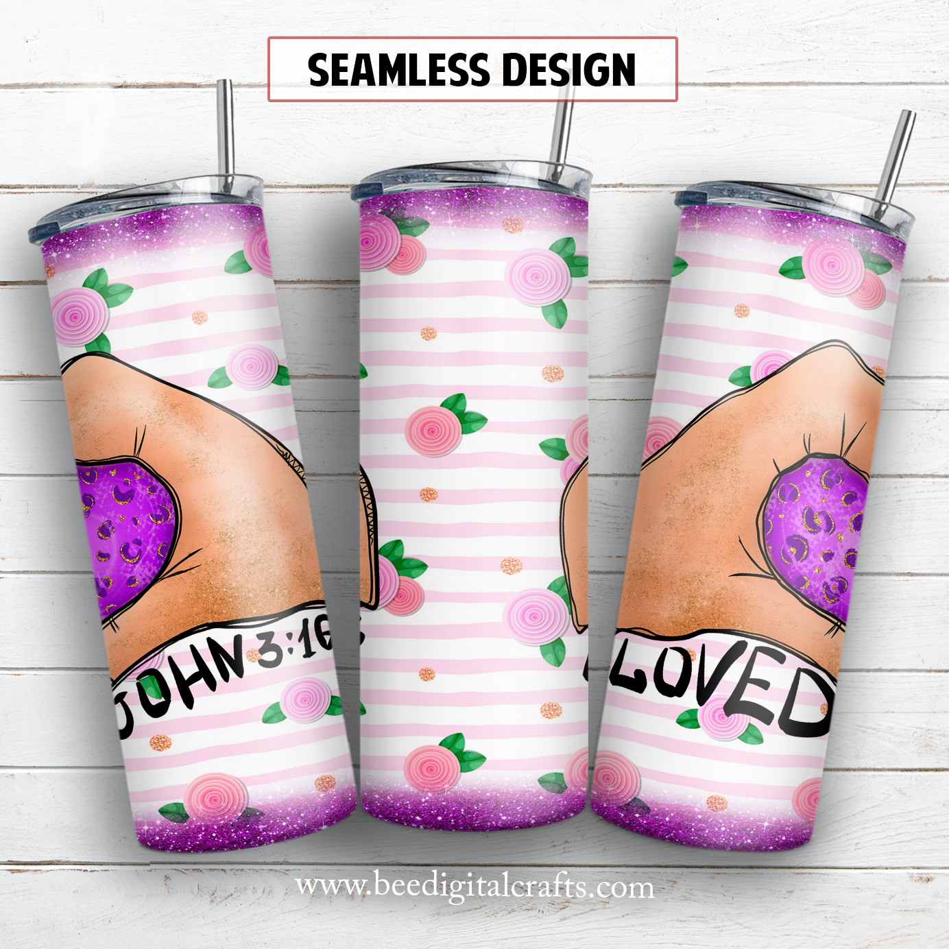 Loved John 3:16 purple 20 oz skinny tumbler sublimation design