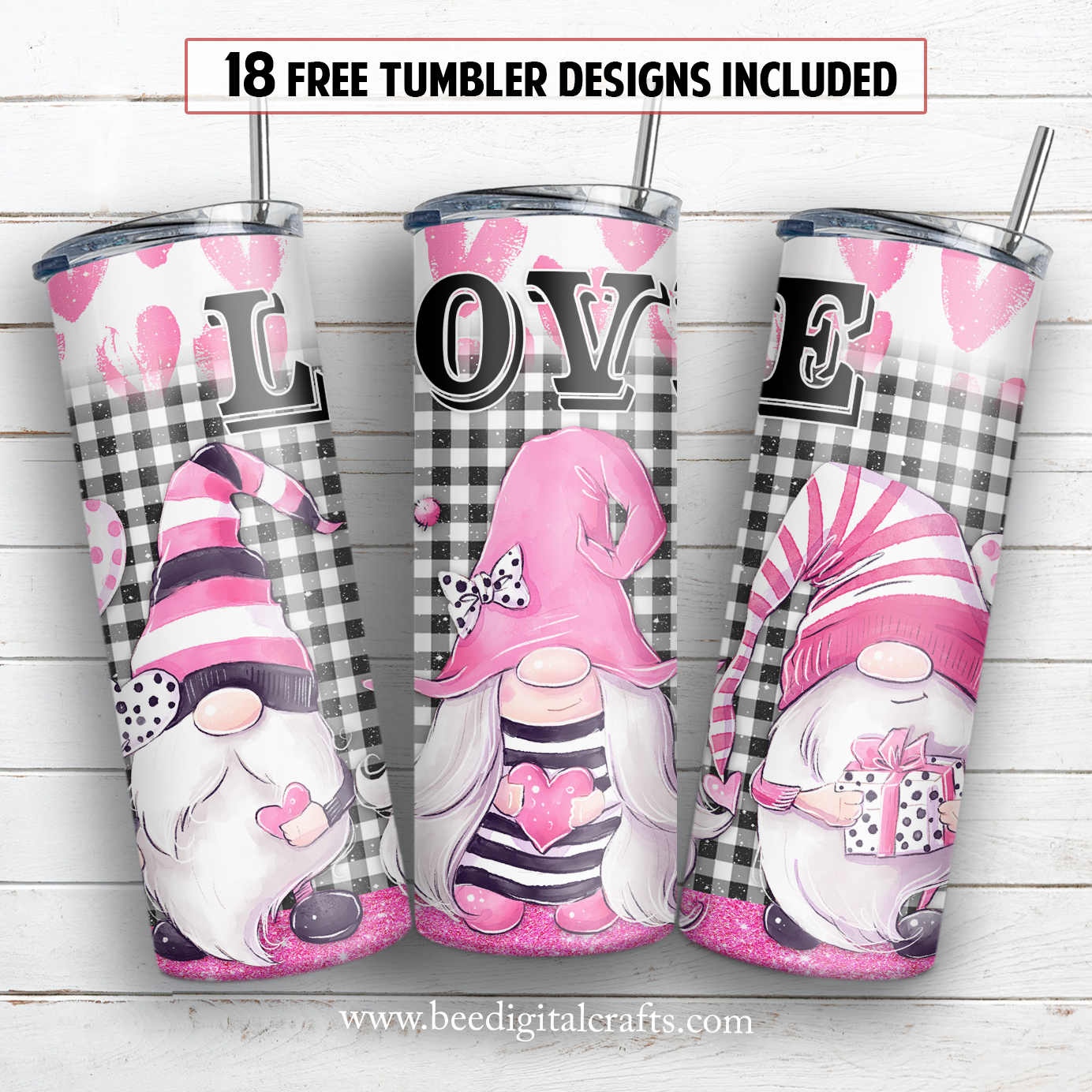 Valentine gnomies 20 oz skinny tumbler sublimation design