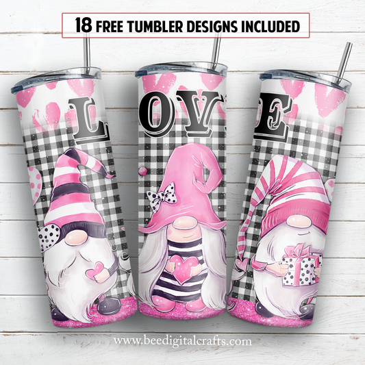 Valentine gnomies 20 oz skinny tumbler sublimation design