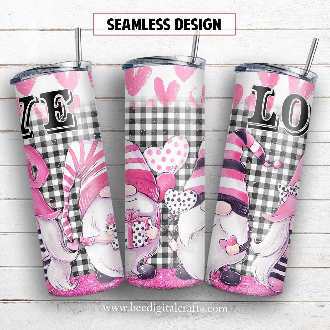 Valentine gnomies 20 oz skinny tumbler sublimation design