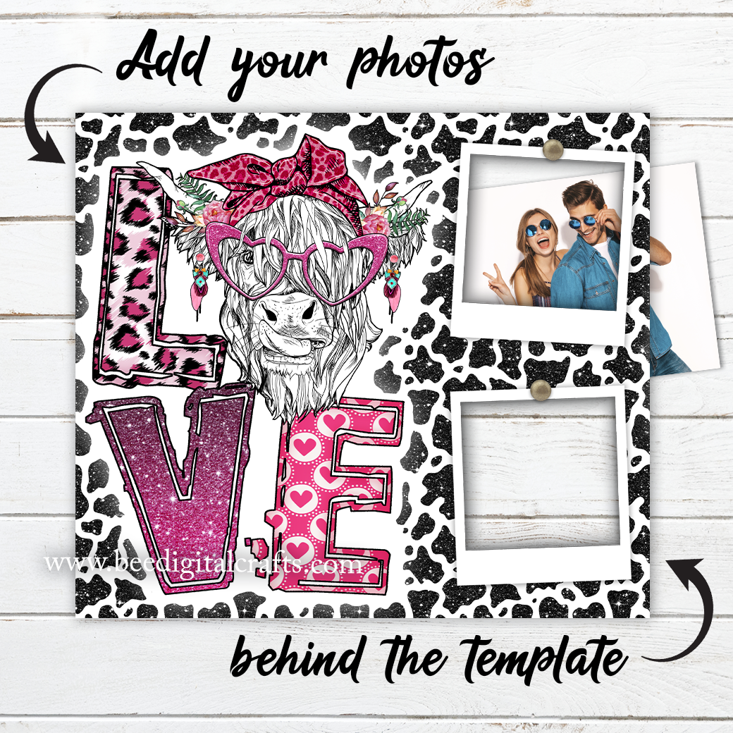 Highland cow love photo frame 20 oz skinny tumbler sublimation design