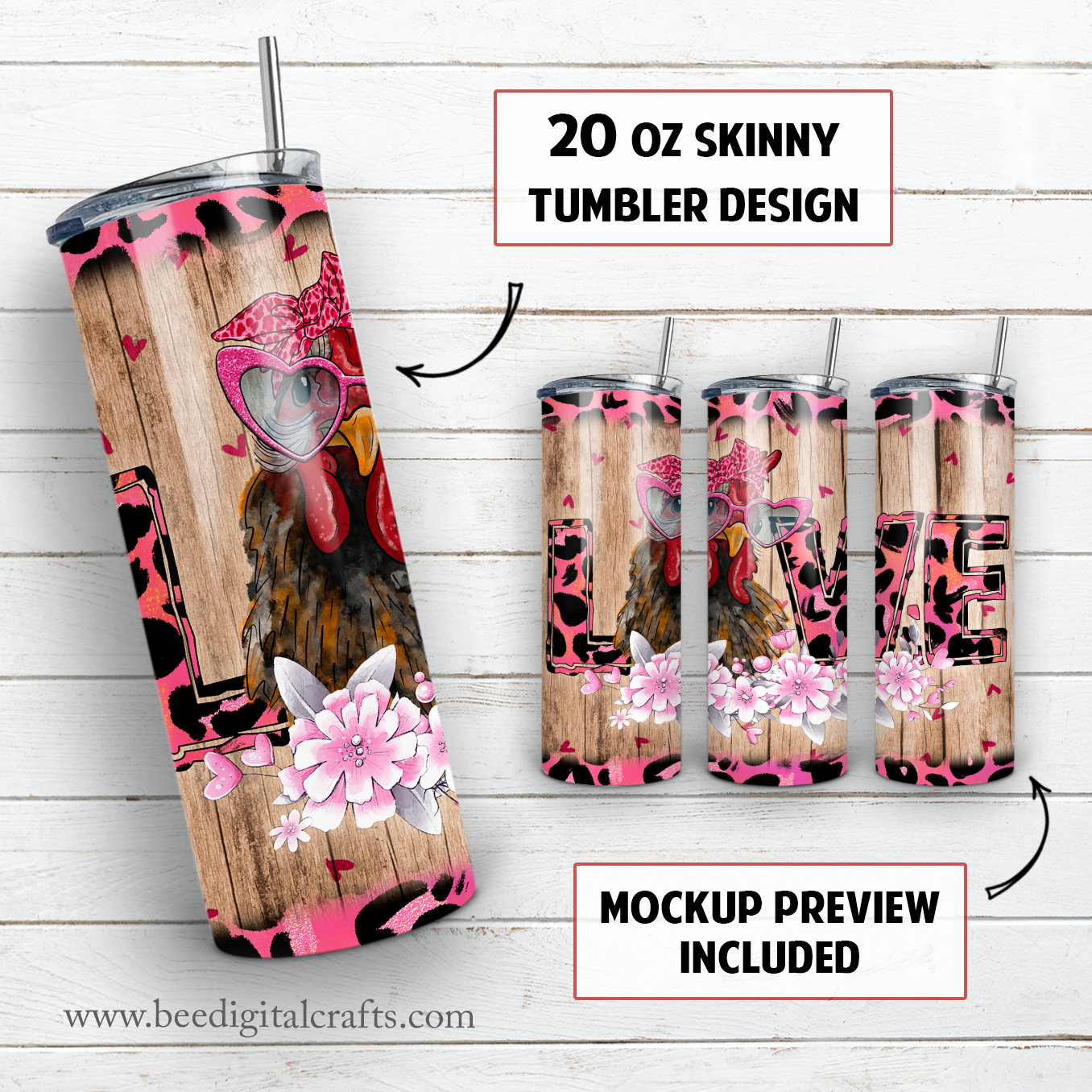 Love chicken 20 oz skinny tumbler sublimation design