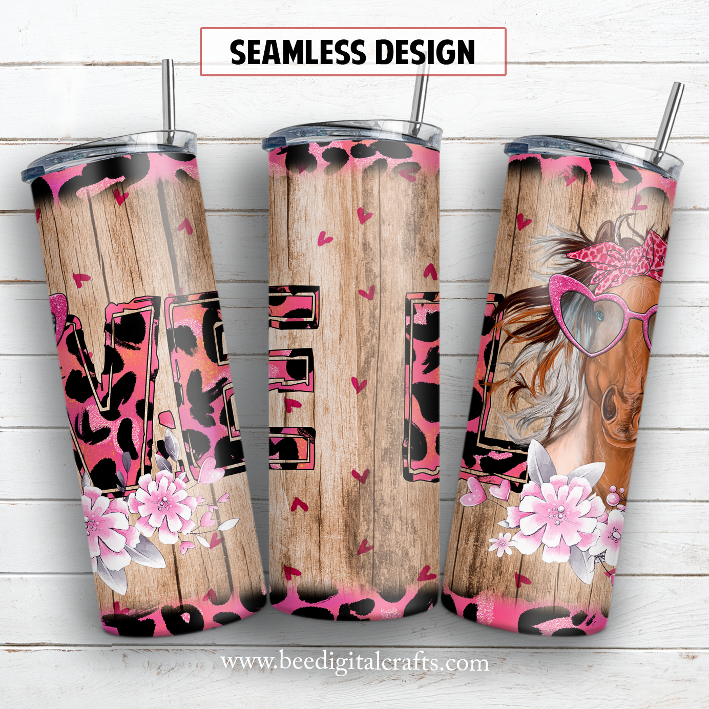 Love horse 20 oz skinny tumbler sublimation design