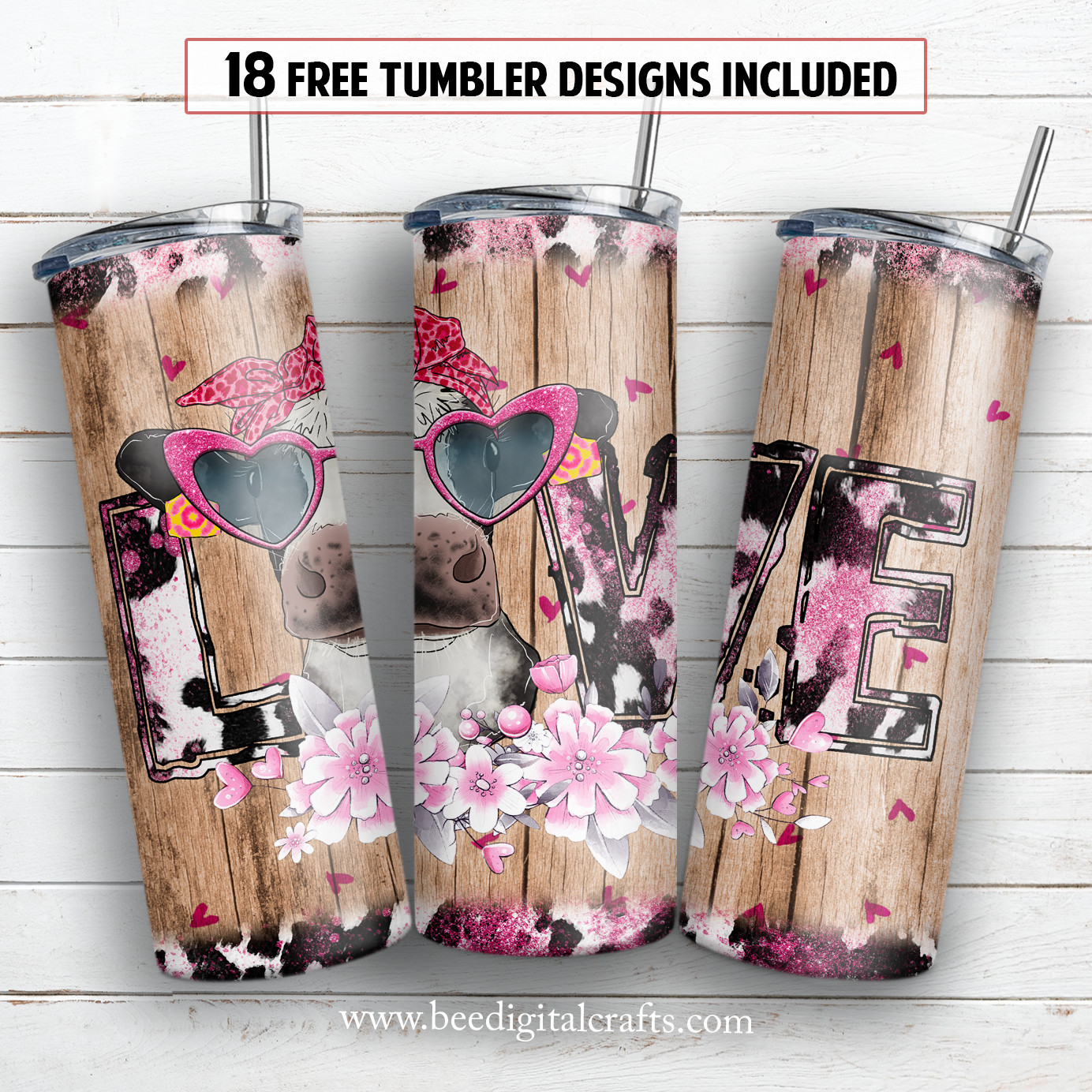 Valentine cow 20 oz skinny tumbler sublimation design