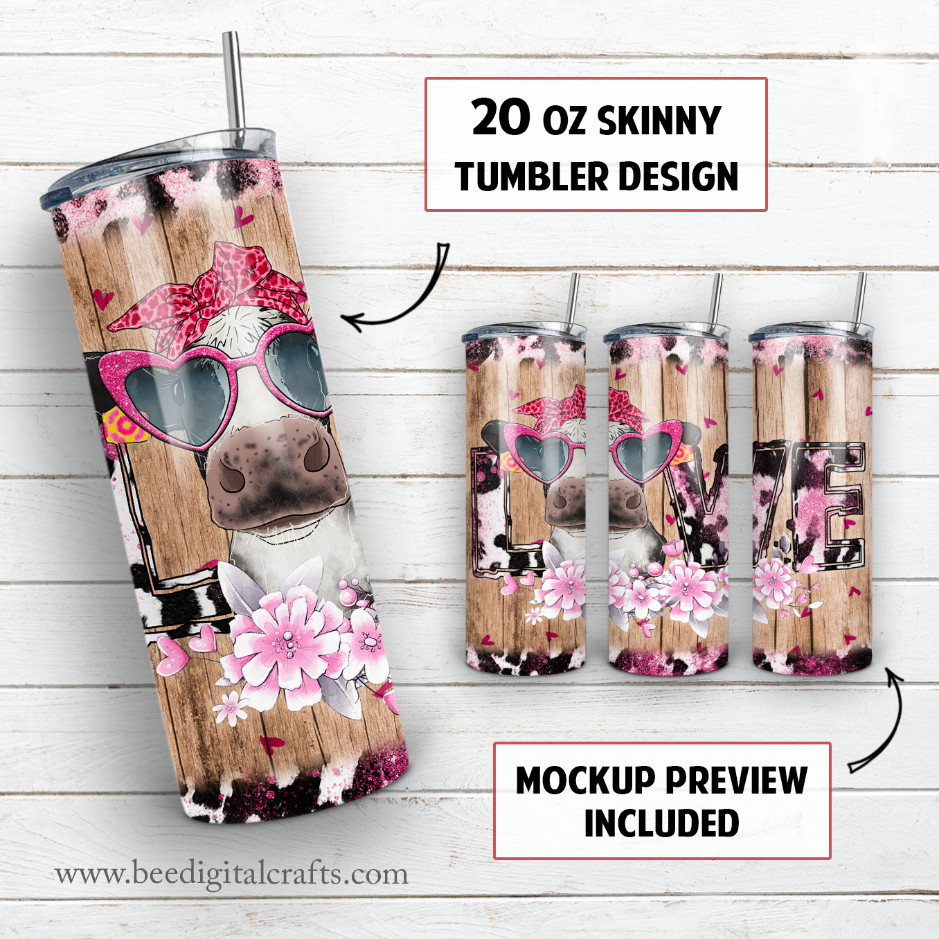 Valentine cow 20 oz skinny tumbler sublimation design