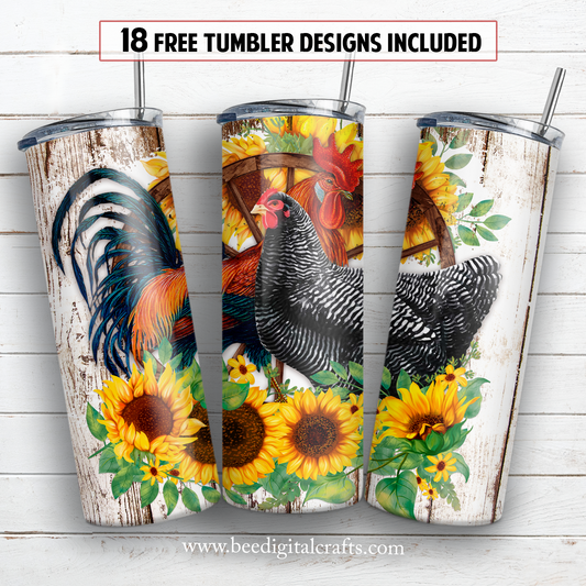 Rooster and chicken 20 oz skinny tumbler sublimation design