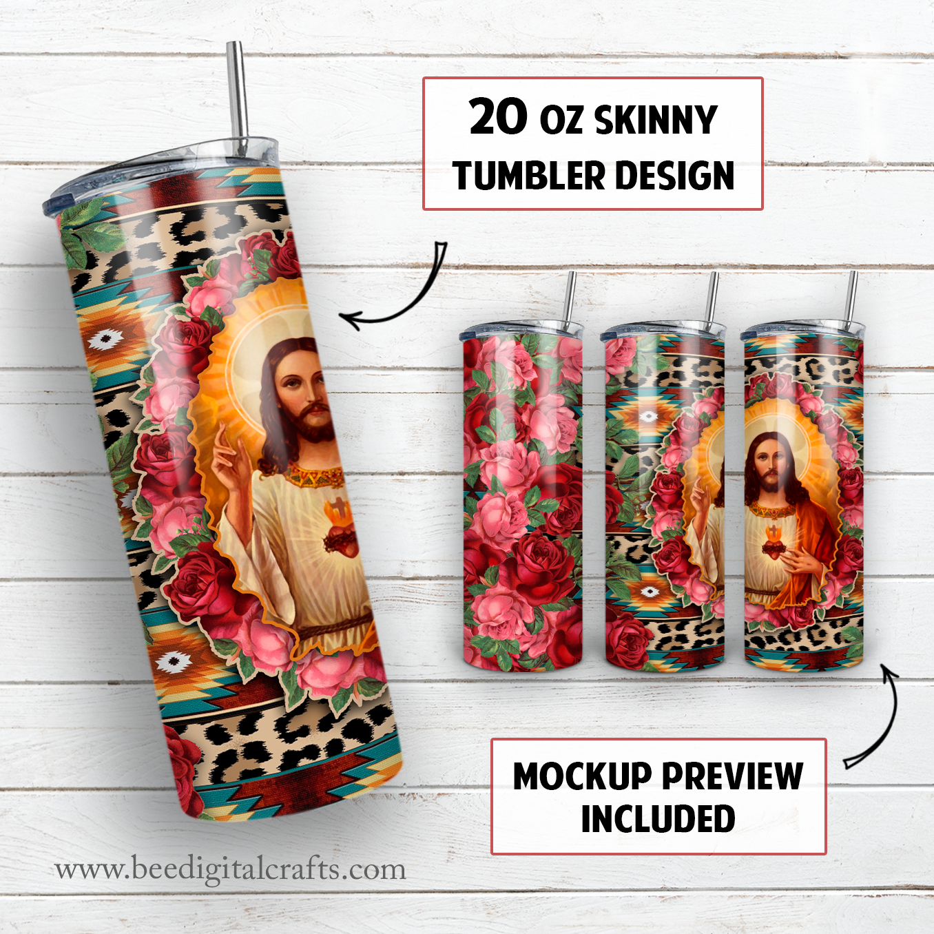 Jesus Christ 20 oz skinny tumbler sublimation design