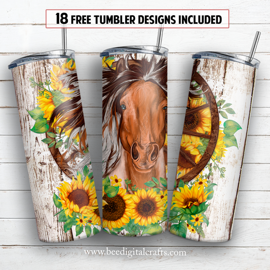 Horse and sunflower 20 oz skinny tumbler sublimation design