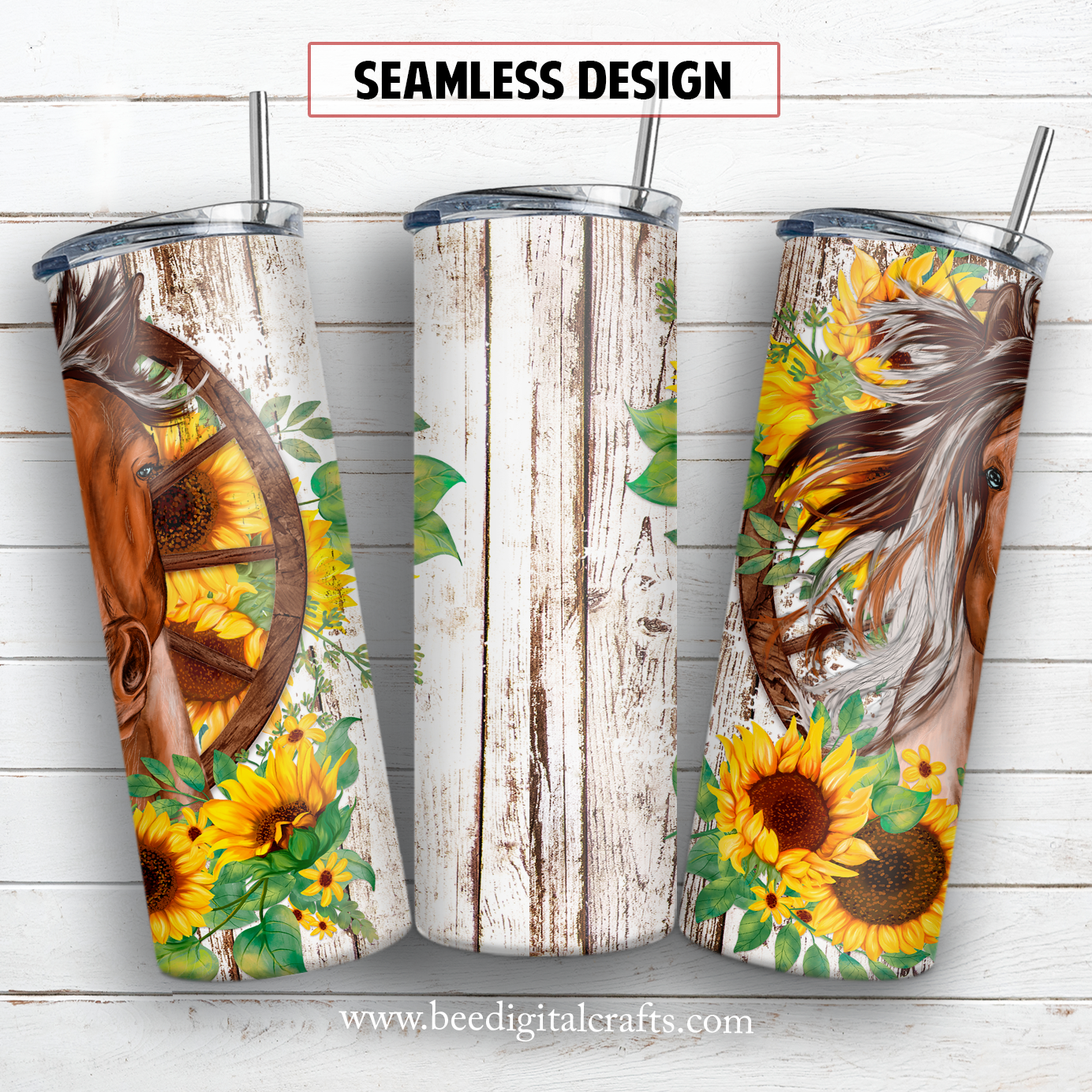 Horse and sunflower 20 oz skinny tumbler sublimation design