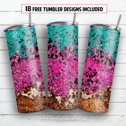 Grunge teal pink and brown 20 oz skinny tumbler sublimation design