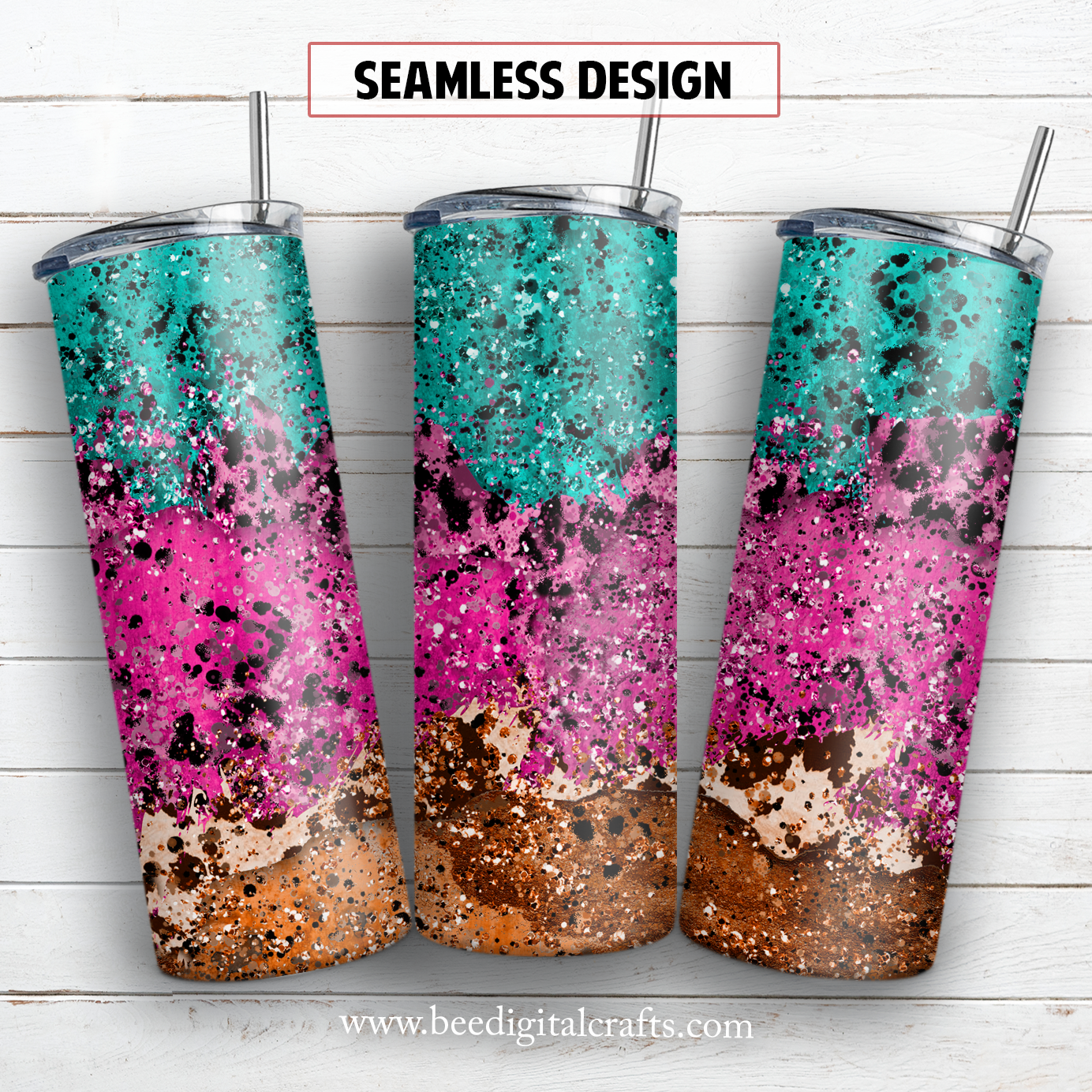 Grunge teal pink and brown 20 oz skinny tumbler sublimation design