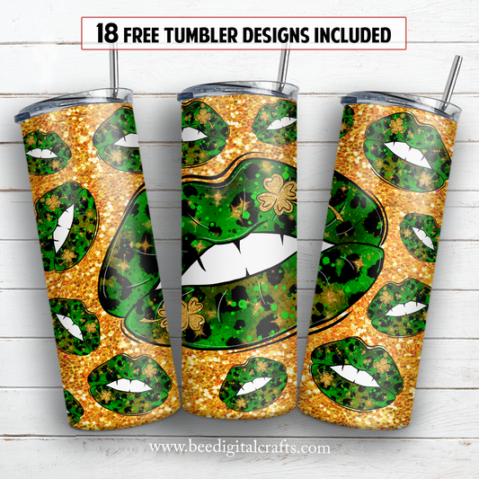 Shamrock lips 20 oz skinny tumbler sublimation design