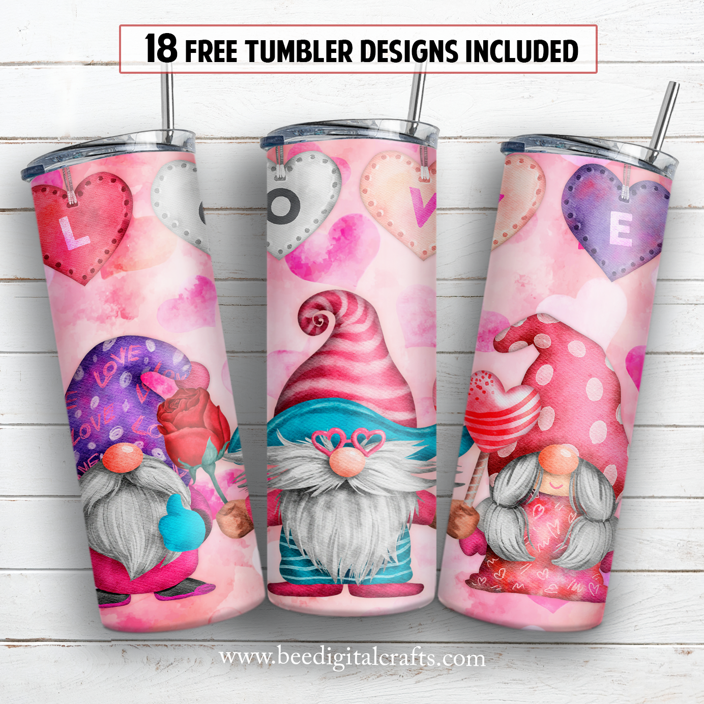 Valentine gnome 20 oz skinny tumbler sublimation design