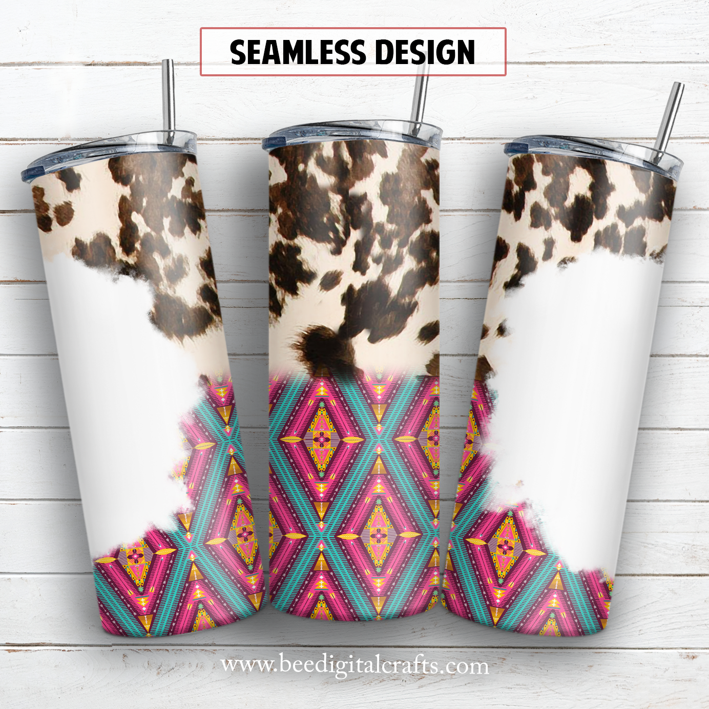 Cowhide aztec 20 oz skinny tumbler sublimation design