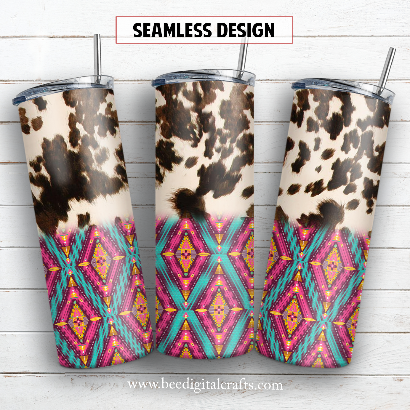 Cowhide aztec 20 oz skinny tumbler sublimation design