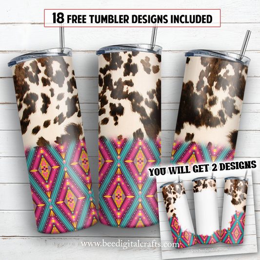 Cowhide aztec 20 oz skinny tumbler sublimation design