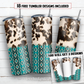 Cowhide aztec teal 20 oz skinny tumbler sublimation design