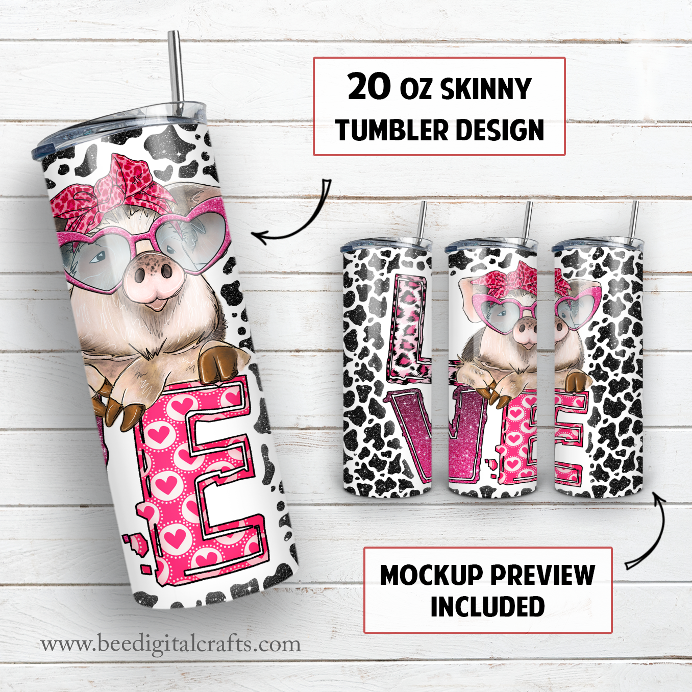 Love pig 20 oz skinny tumbler sublimation design