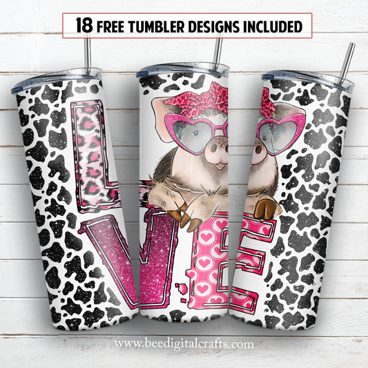 Love pig 20 oz skinny tumbler sublimation design