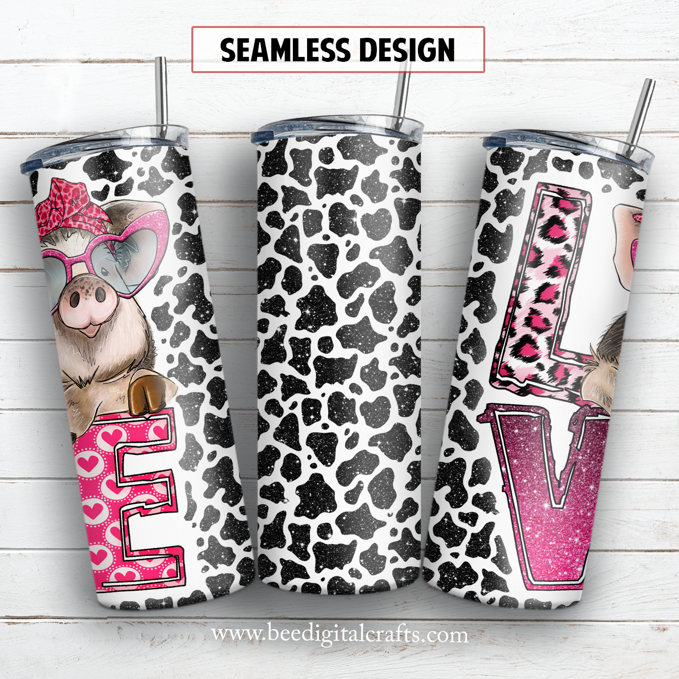 Love pig 20 oz skinny tumbler sublimation design