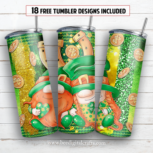 Saint Patrick gnome 20 oz skinny tumbler sublimation design