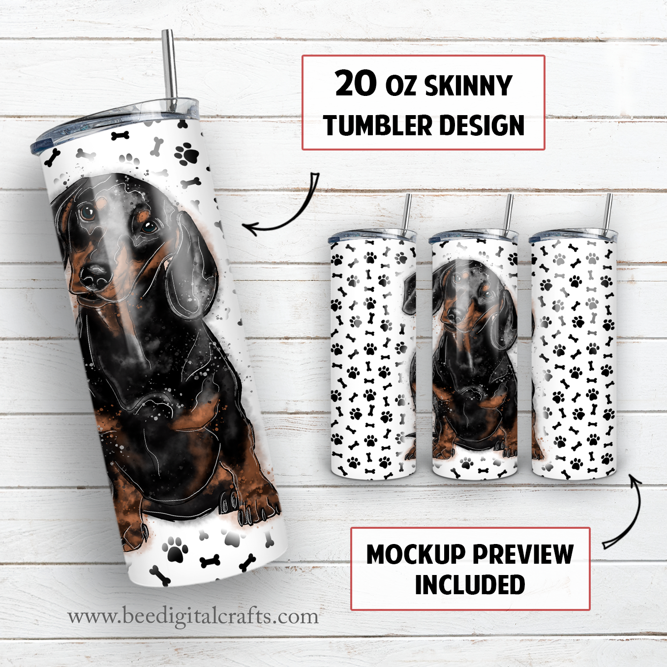 Dachshund 20 oz skinny tumbler sublimation design