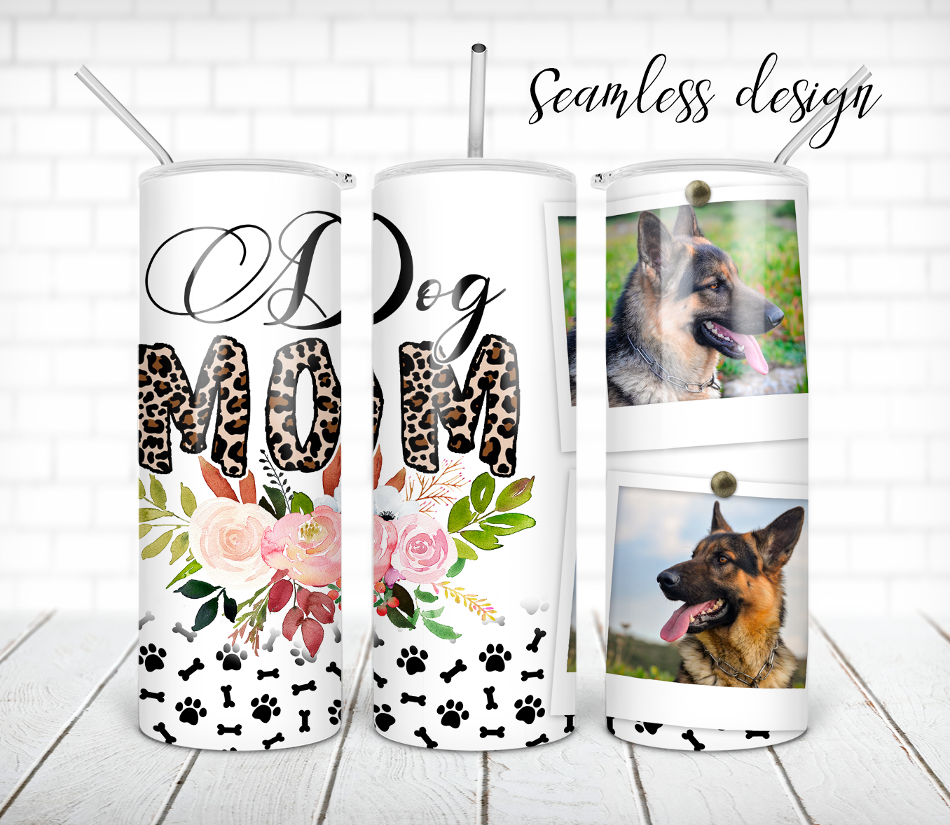 Dog mom picture frame 20 oz skinny tumbler sublimation design