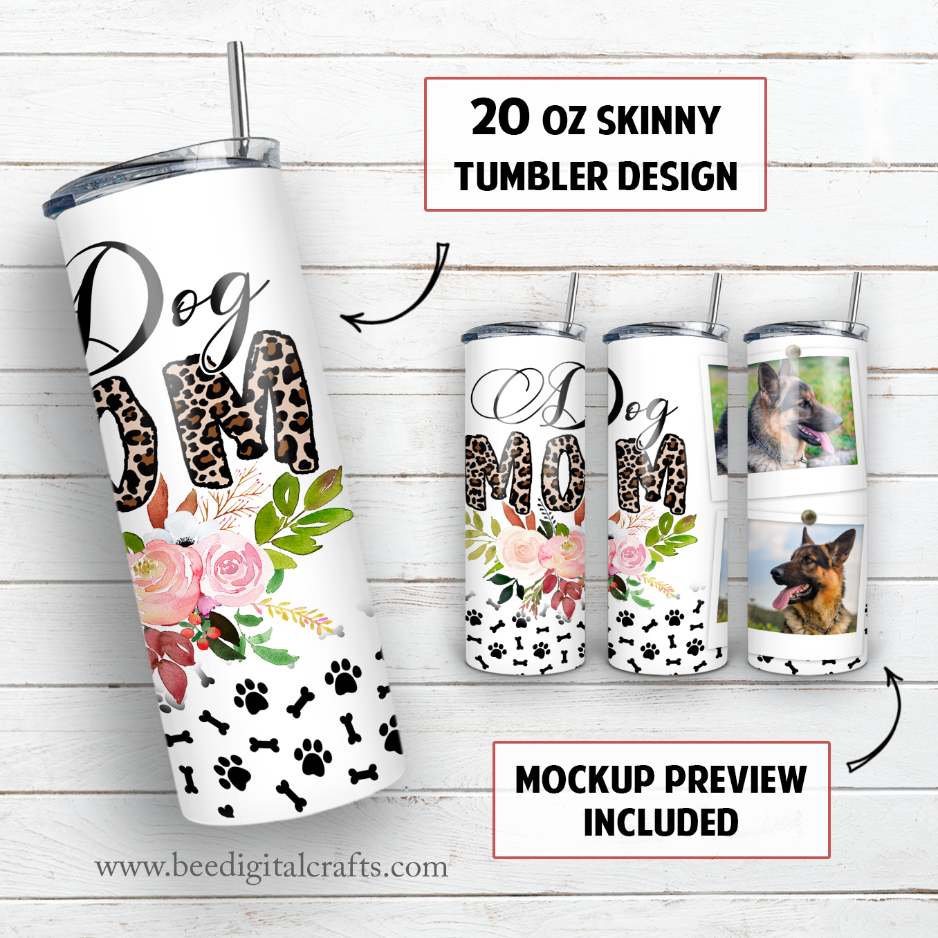 Dog mom picture frame 20 oz skinny tumbler sublimation design