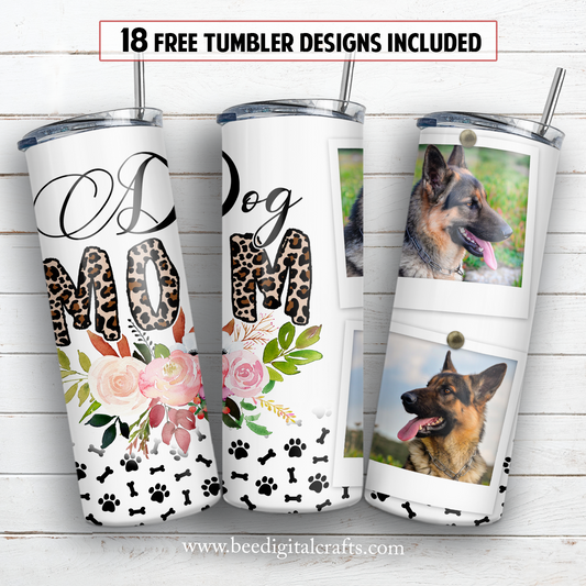 Dog mom picture frame 20 oz skinny tumbler sublimation design