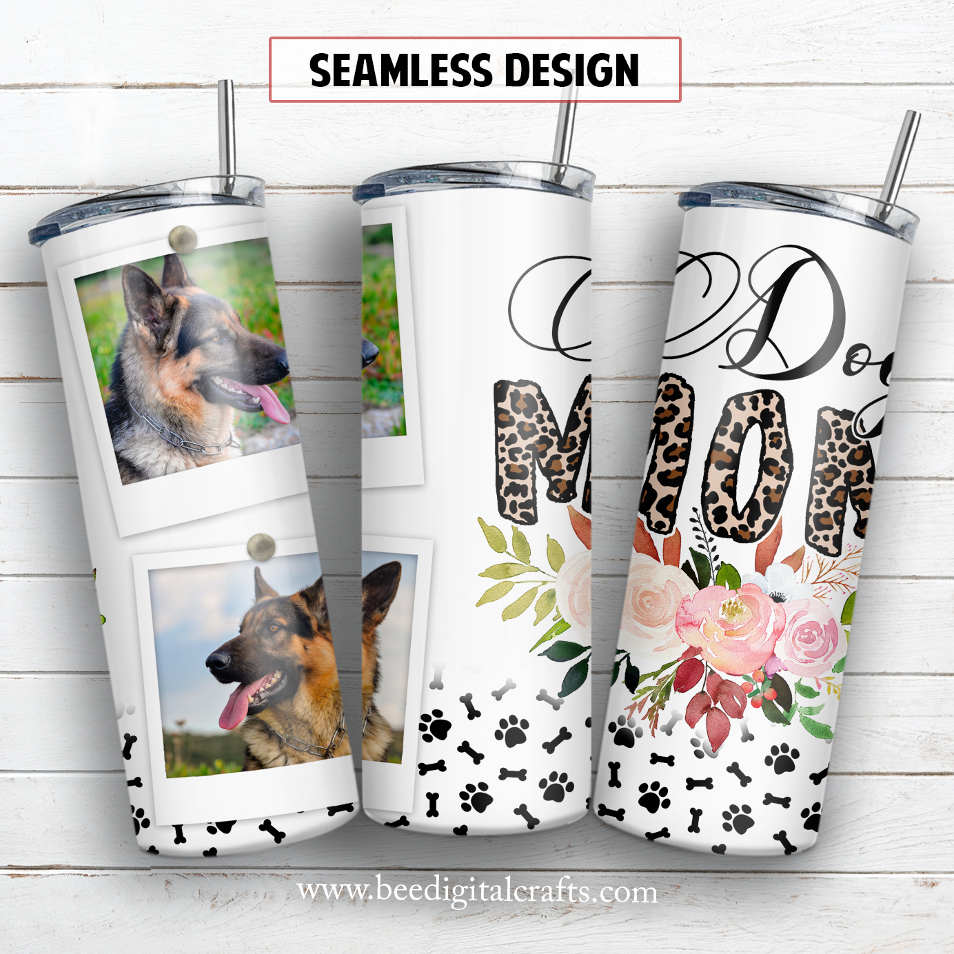 Dog mom picture frame 20 oz skinny tumbler sublimation design