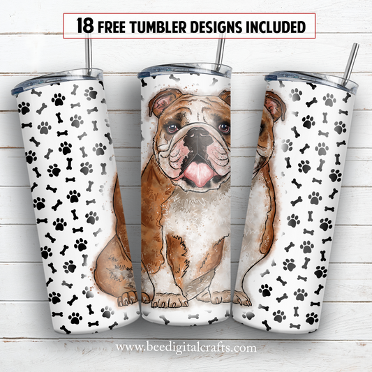 American bulldog 20 oz skinny tumbler sublimation design