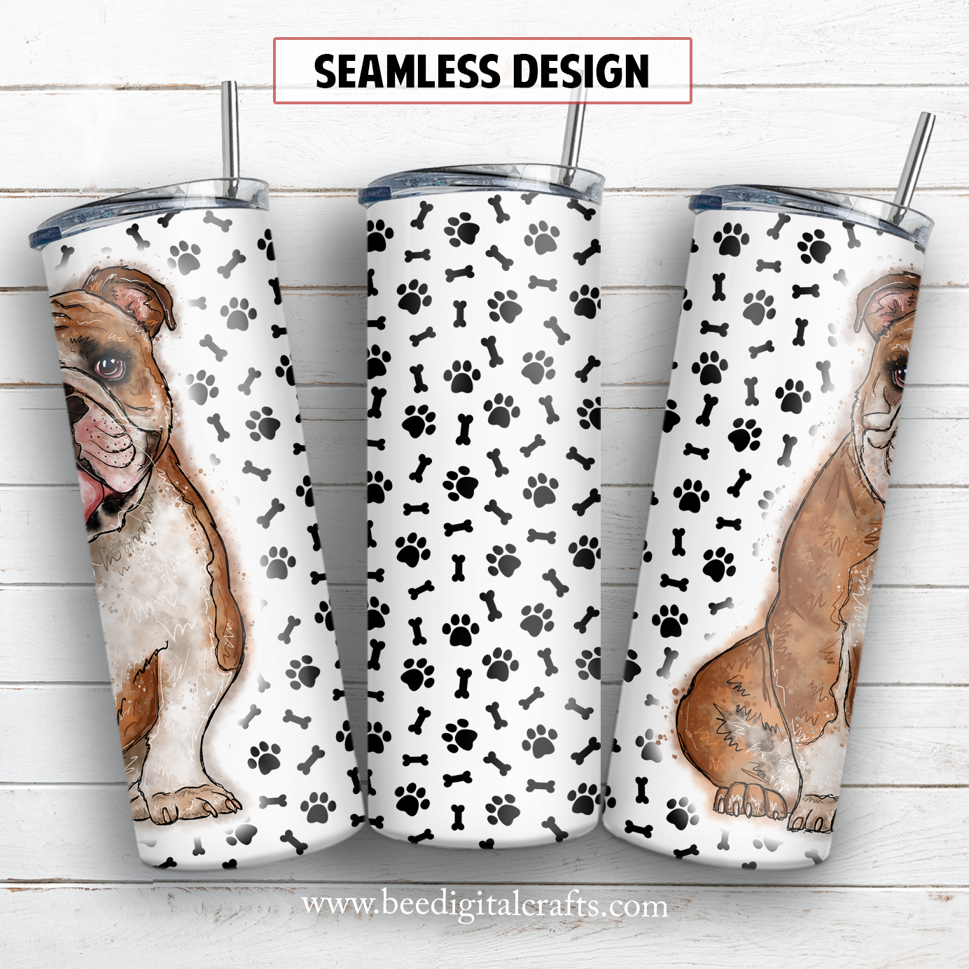 American bulldog 20 oz skinny tumbler sublimation design