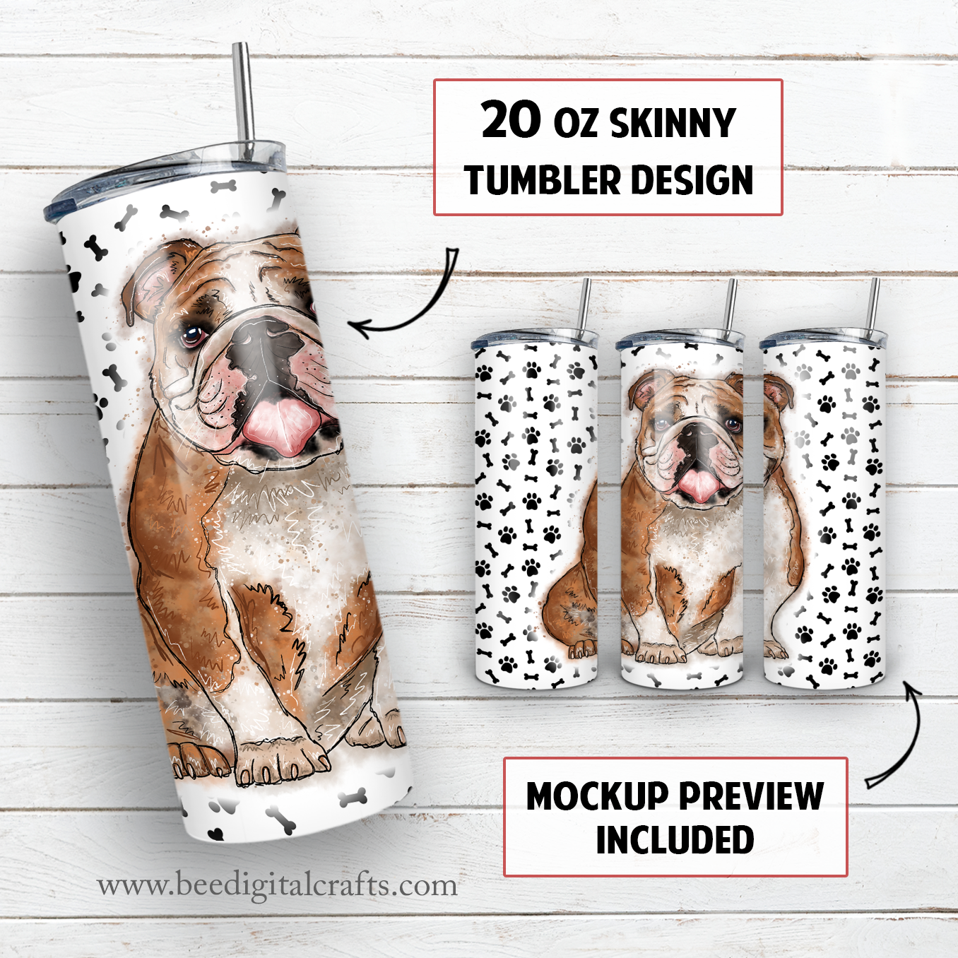 American bulldog 20 oz skinny tumbler sublimation design