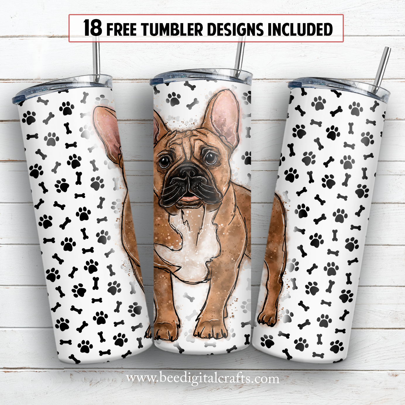 Fawn french bulldog 20 oz skinny tumbler sublimation design