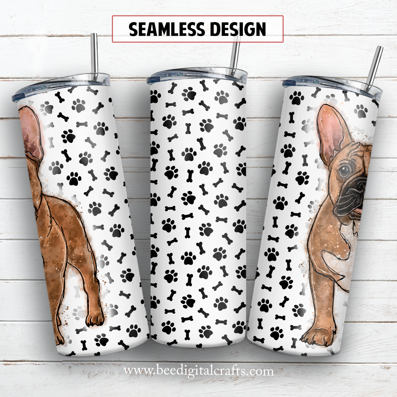 Fawn french bulldog 20 oz skinny tumbler sublimation design