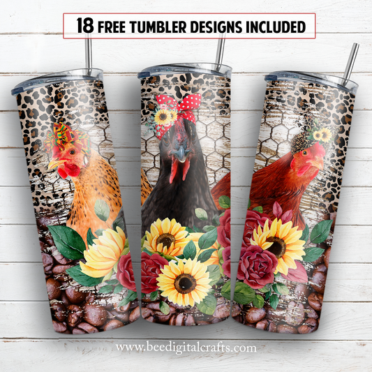 Chicken and coffee 20 oz skinny tumbler sublimation design