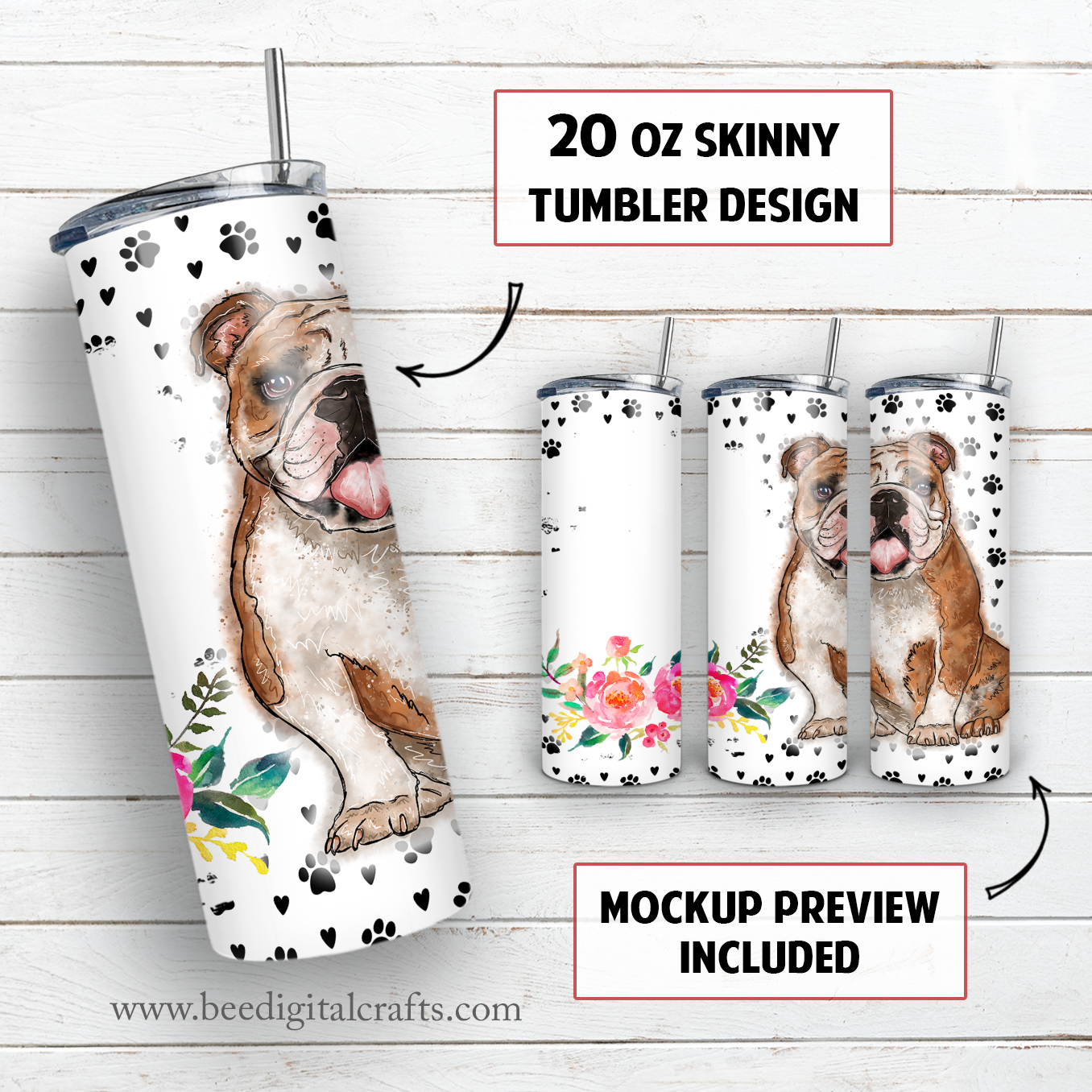 American bulldog name 20 oz skinny tumbler sublimation design