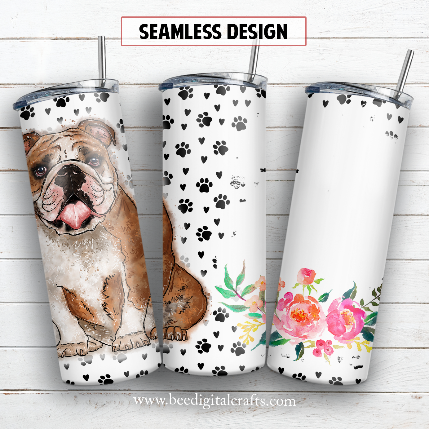 American bulldog name 20 oz skinny tumbler sublimation design