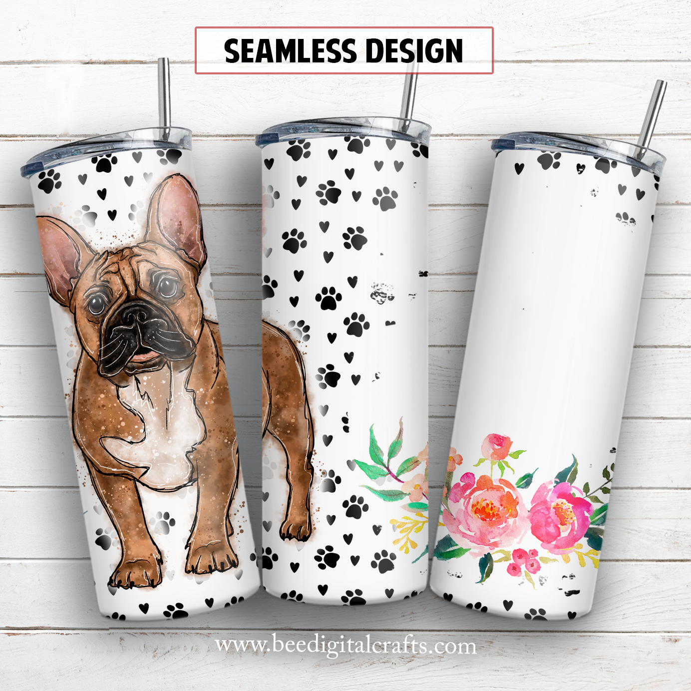 French bulldog name 20 oz skinny tumbler sublimation design