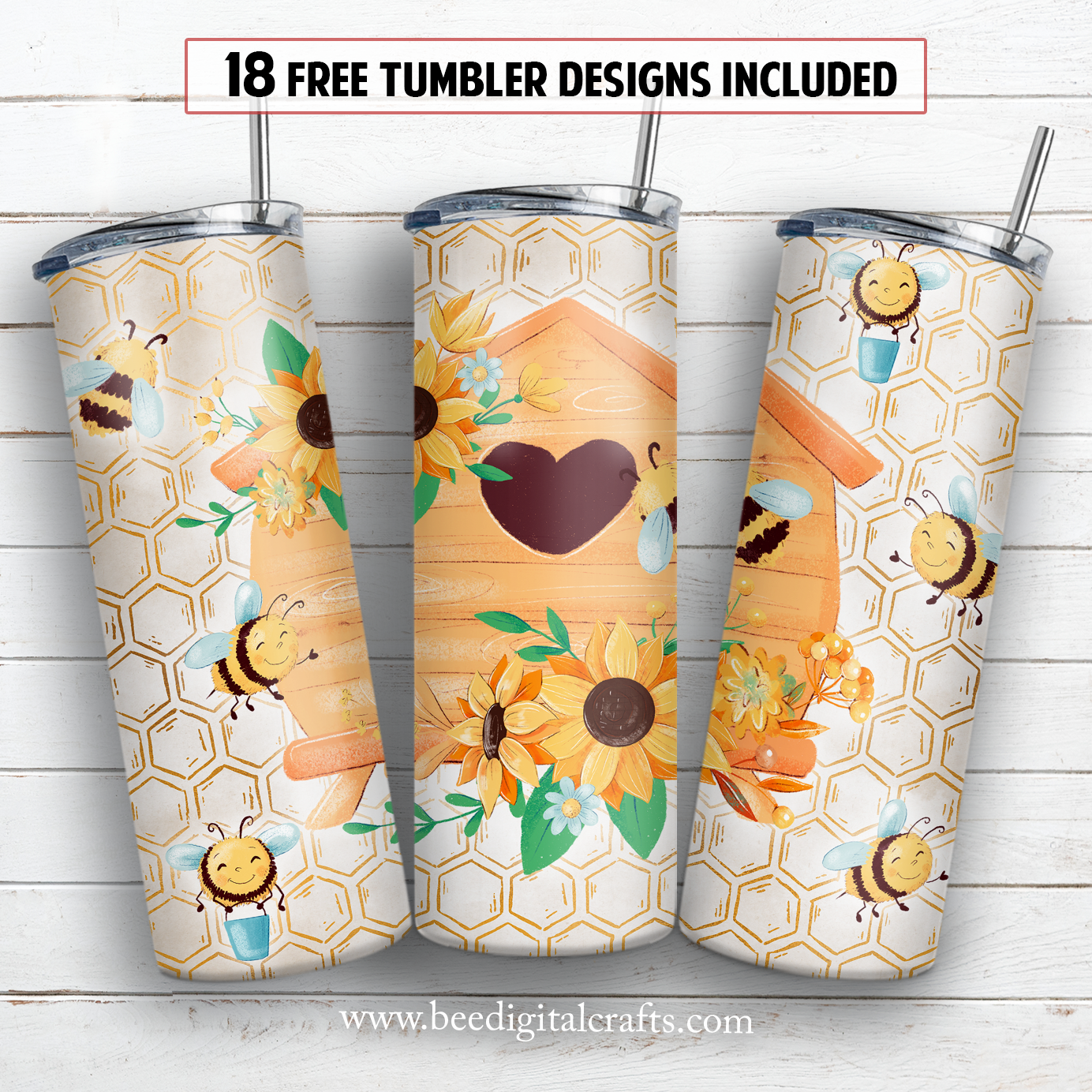 Honey bee hive 20 oz skinny tumbler sublimation design