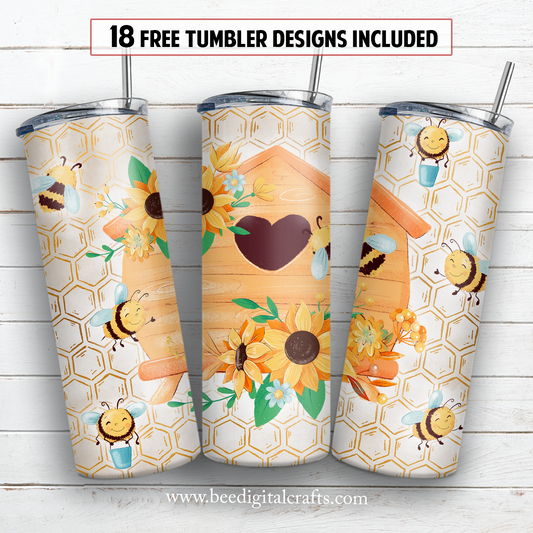 Honey bee hive 20 oz skinny tumbler sublimation design