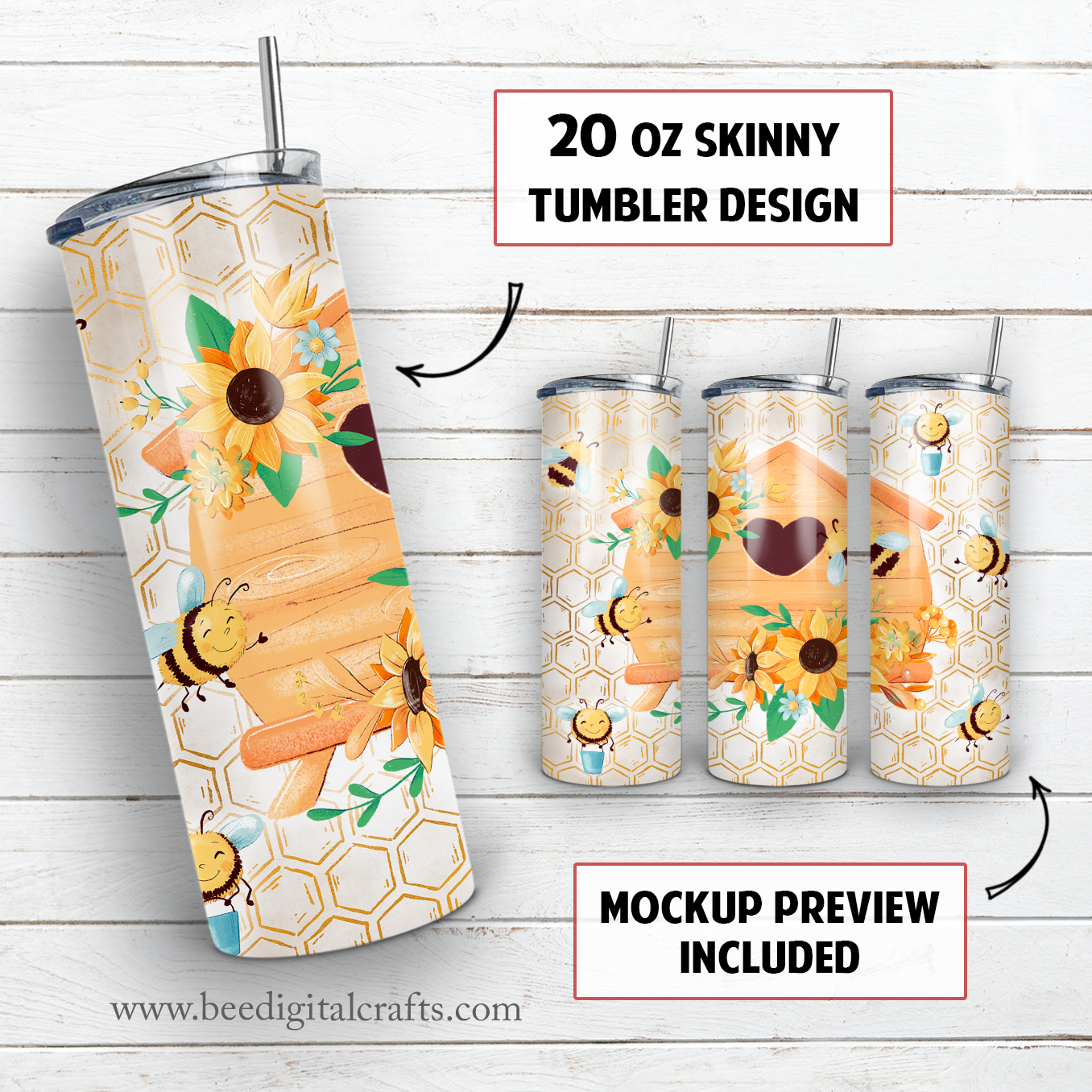 Honey bee hive 20 oz skinny tumbler sublimation design