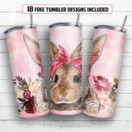 Bunny with bandana 20 oz skinny tumbler sublimation design