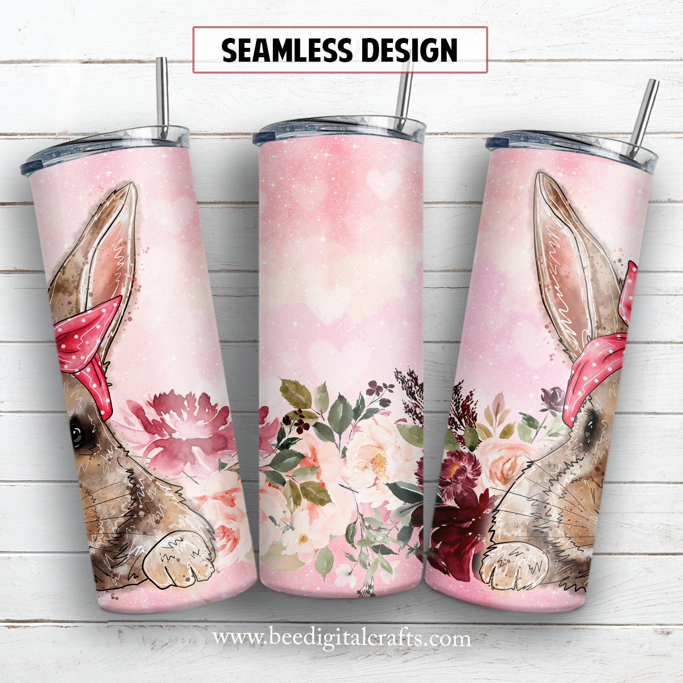 Bunny with bandana 20 oz skinny tumbler sublimation design