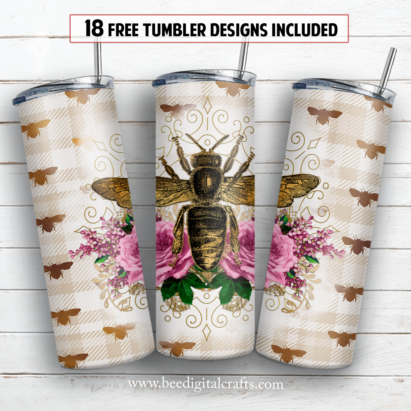 Bee 20 oz skinny tumbler sublimation design