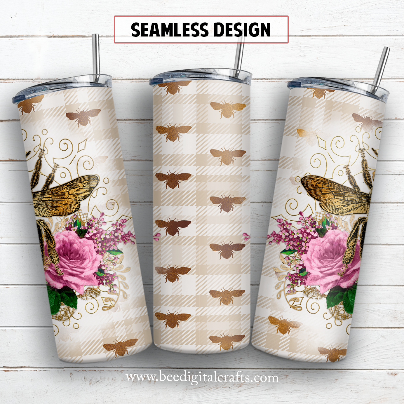 Bee 20 oz skinny tumbler sublimation design