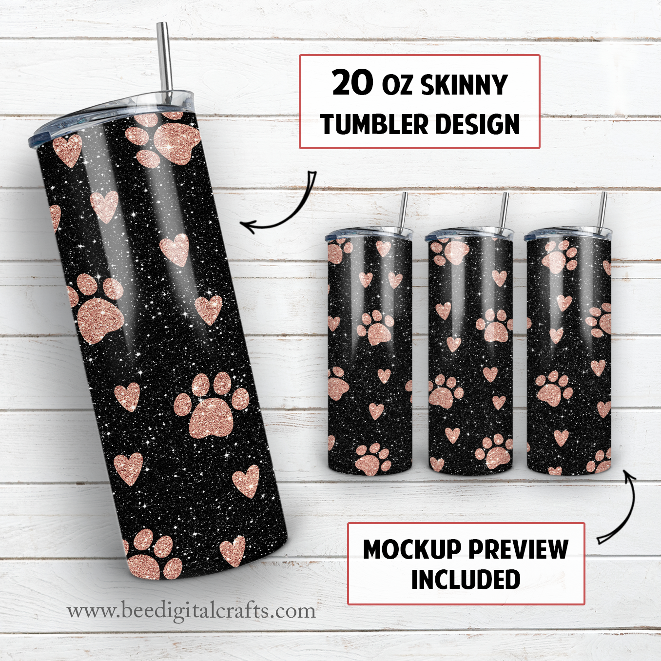 Dog paw 20 oz skinny tumbler sublimation design