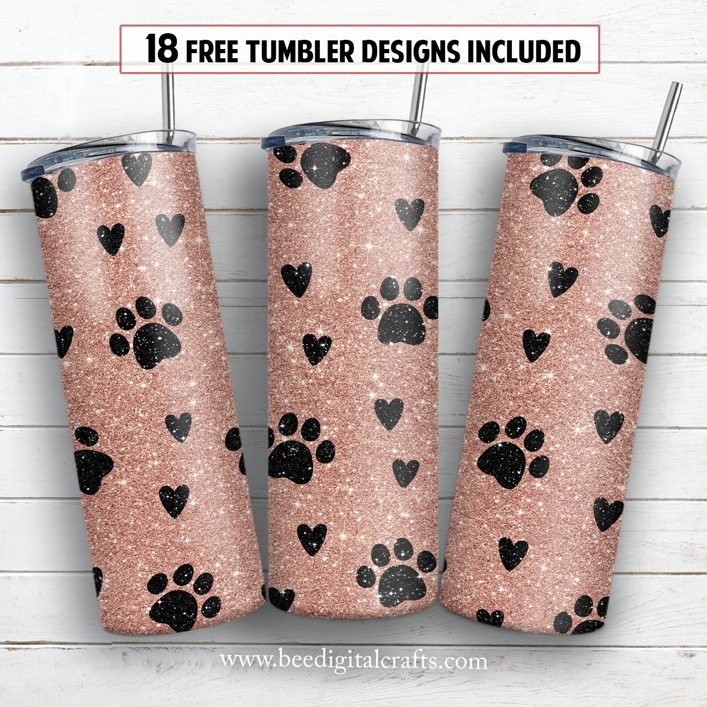 Dog paw 20 oz skinny tumbler sublimation design