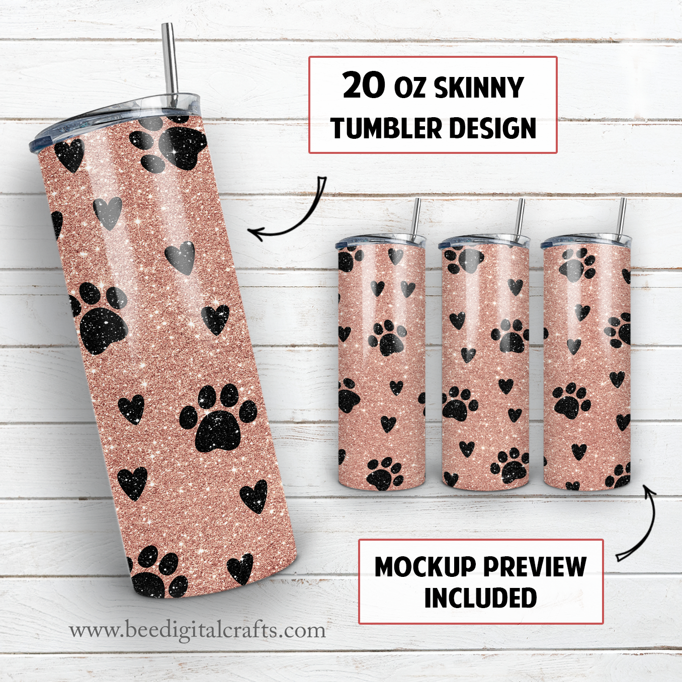 Dog paw 20 oz skinny tumbler sublimation design